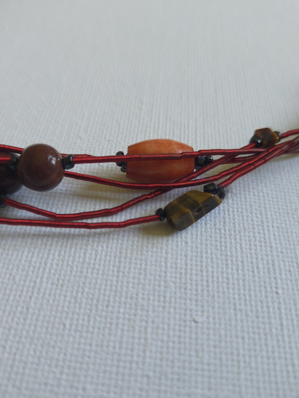 Red Multi-Strand Beaded Necklace with Wood & Tiger Eye - Picture 6 of 7